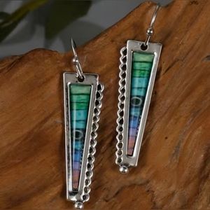 Silver‎ Plated Abstract Triangle Rainbow Hook Drop Earrings 2/$15 3/$20 4/$25